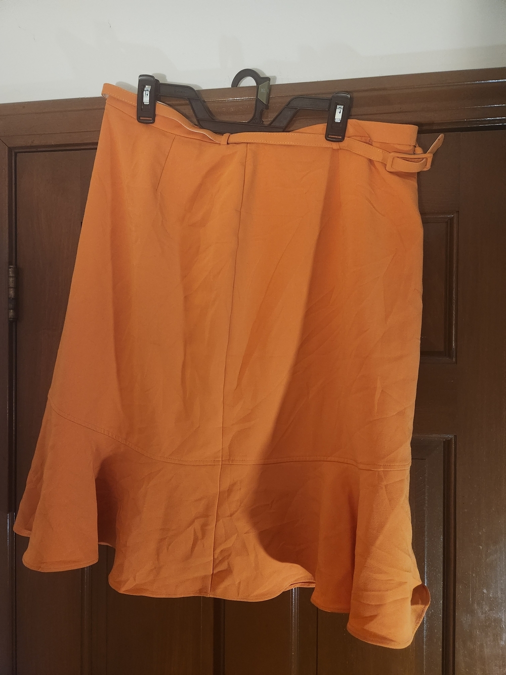 Eva Mendes Orange Ruffle Hem Belted Midi Skirt Size 16 NWT